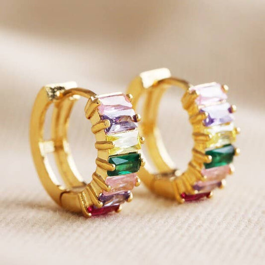 Pink and Green Baguette Crystal Øredobber