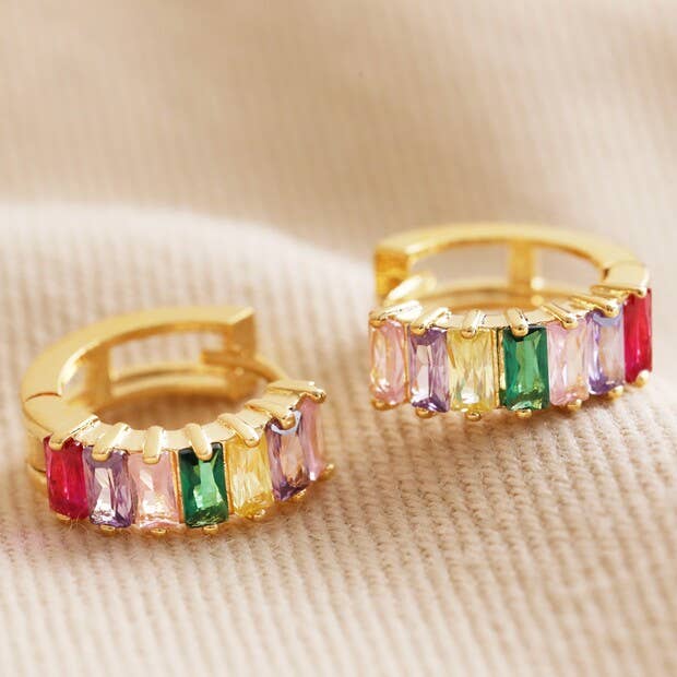 Pink and Green Baguette Crystal Øredobber