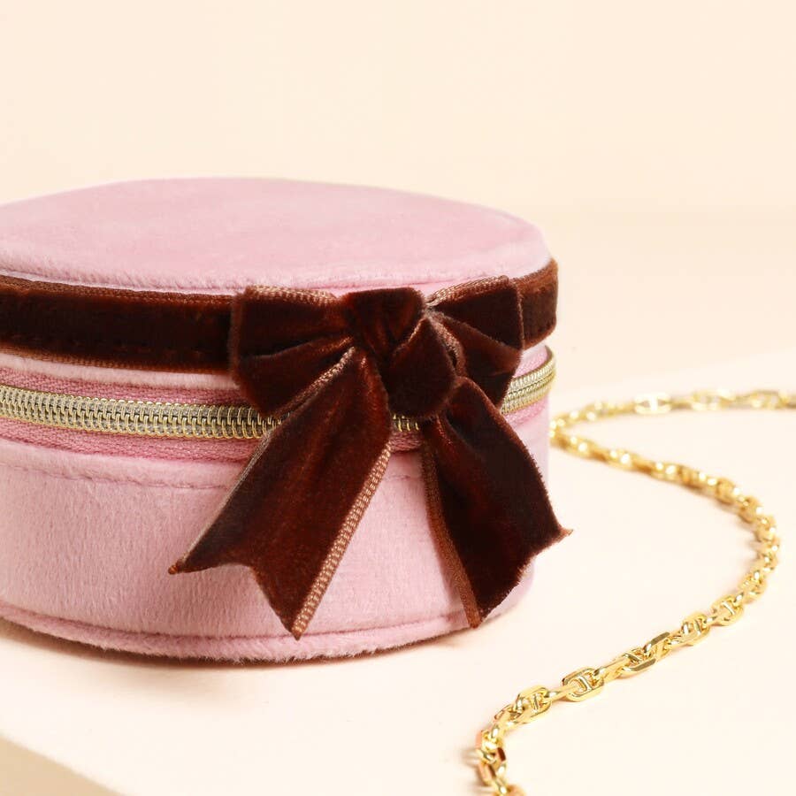 đâš Pink & Burgundy Velvet Bow â Mini Smykkeskrin