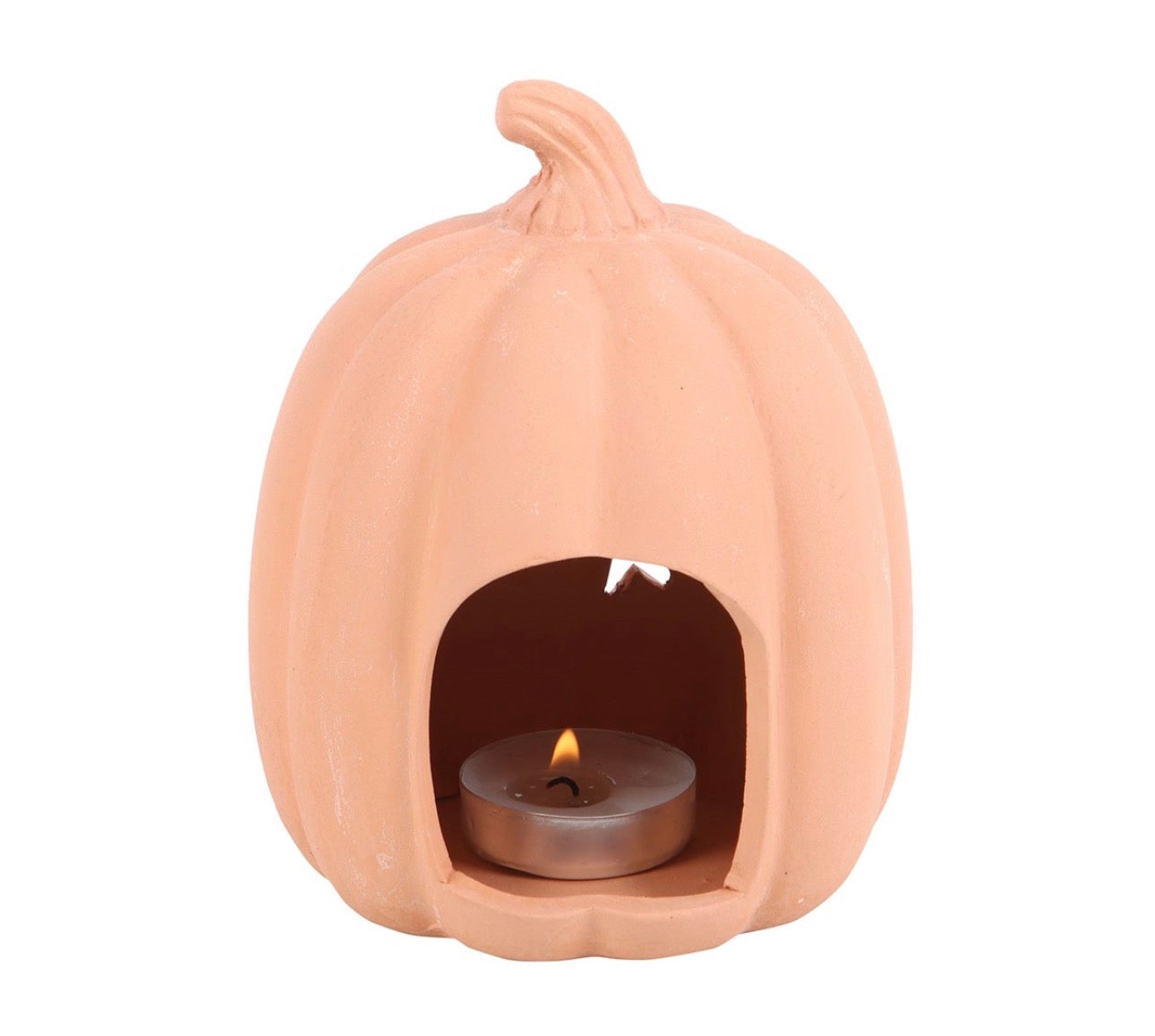 Terracotta gresskar telysholder – 14 cm 🎃✨