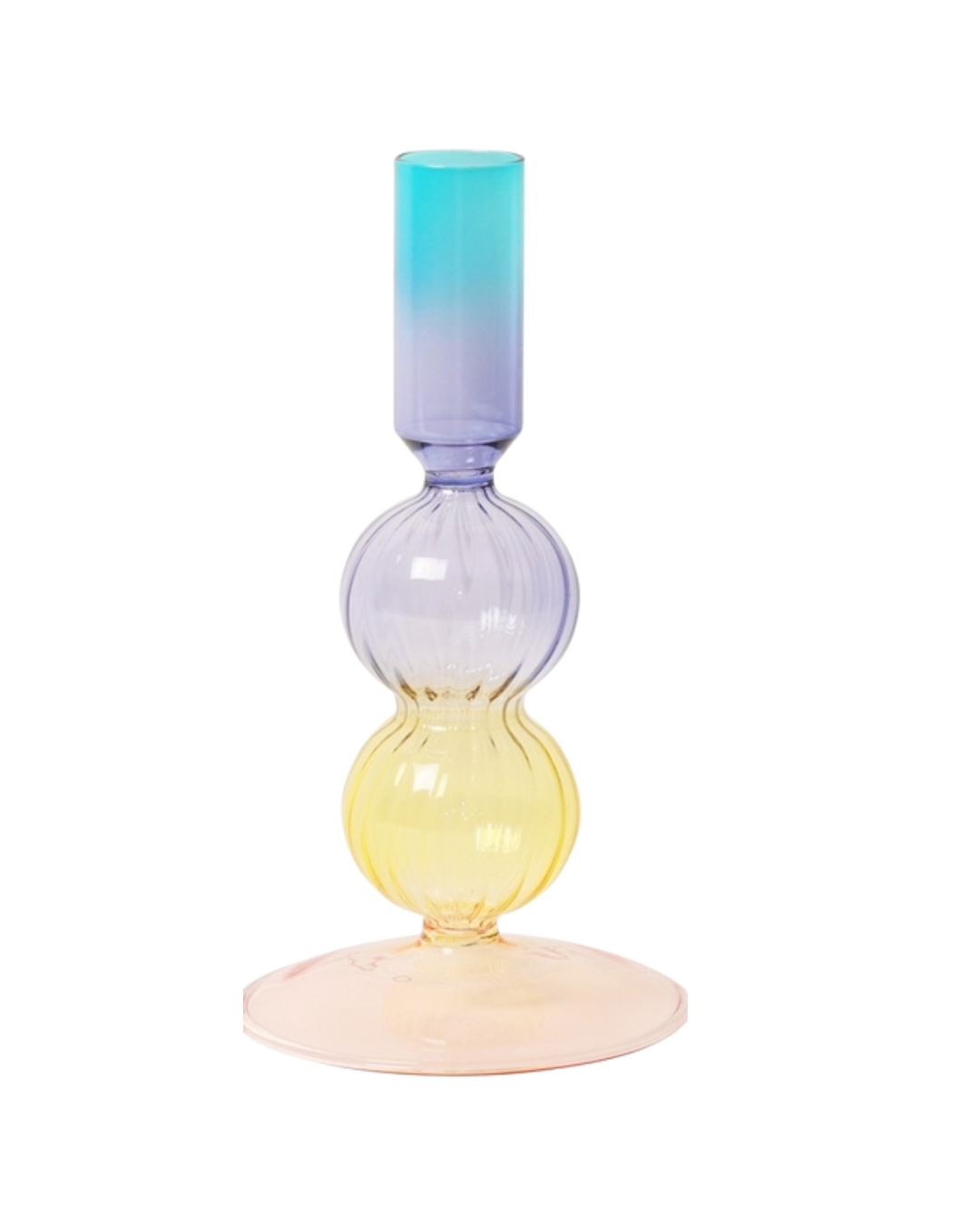 Glass Lysestake, rosa/lilla/blå/gul 18 cm