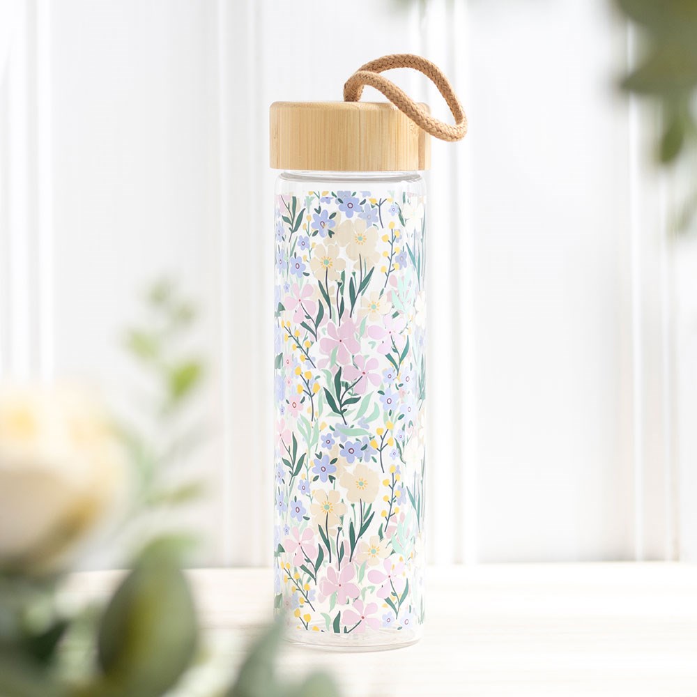 Blomster Glassflaske med bambuslokk