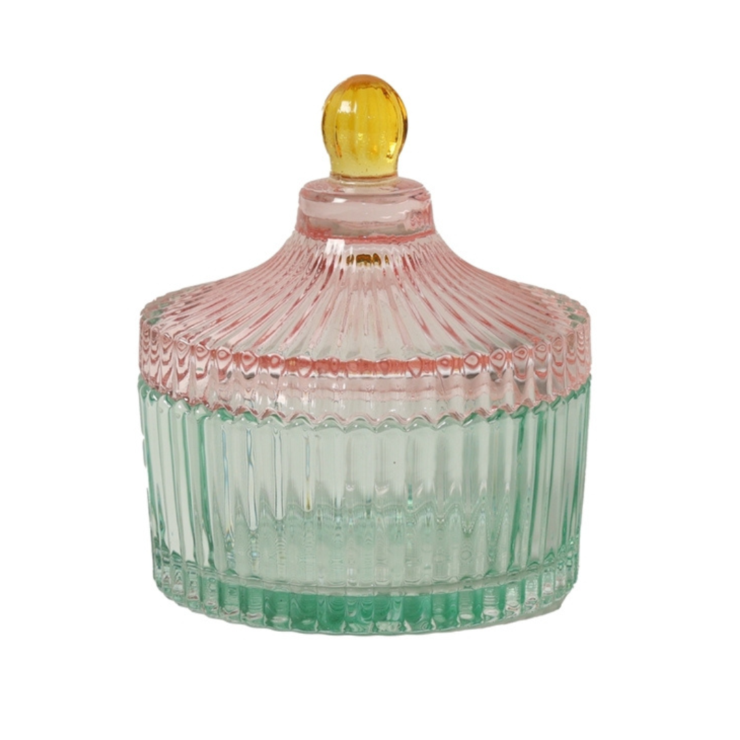 Bonbonniere m/striber, lys mint/rosa, 12xø10 cm