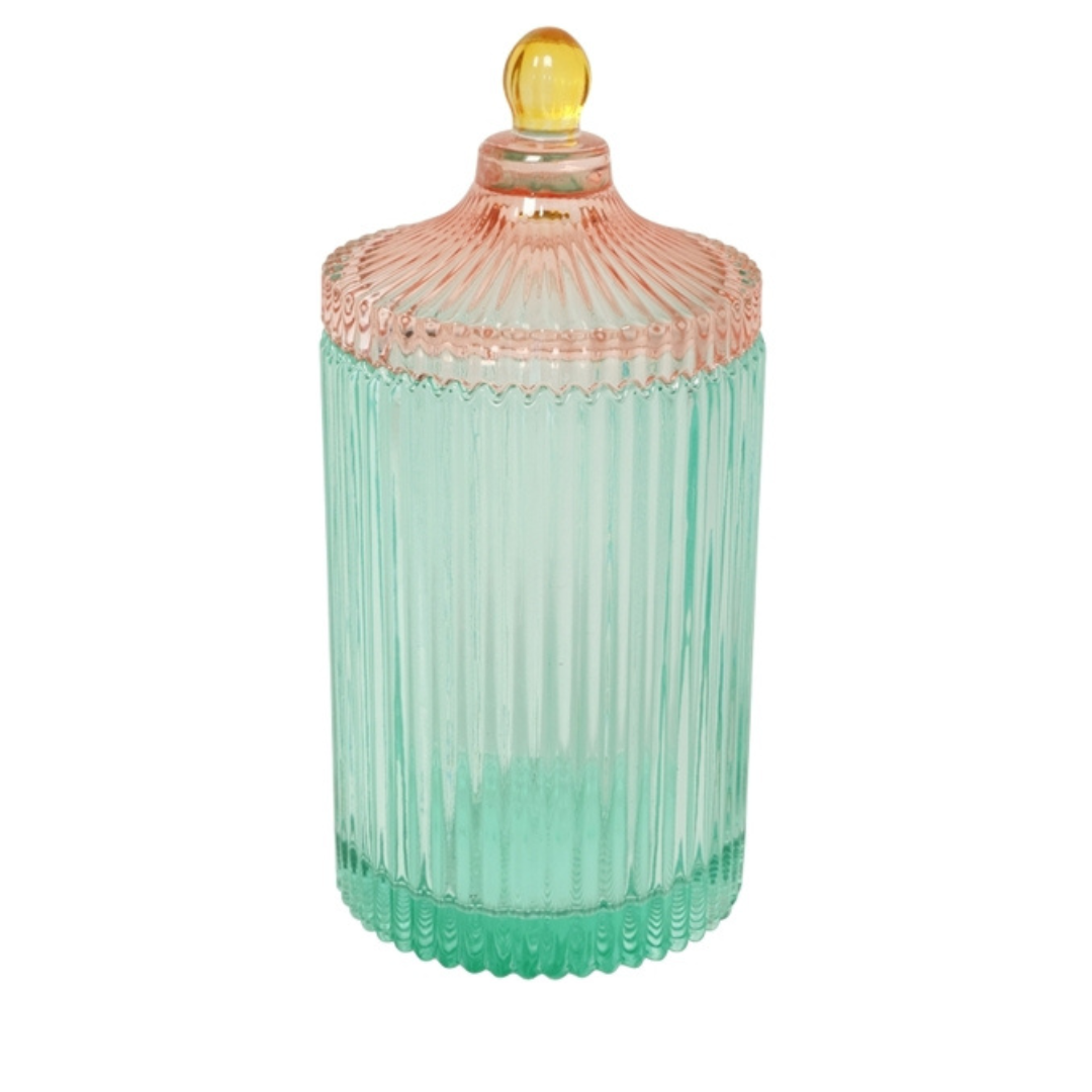 Bonbonniere m/striber, lys mint/rosa, 22x10 cm