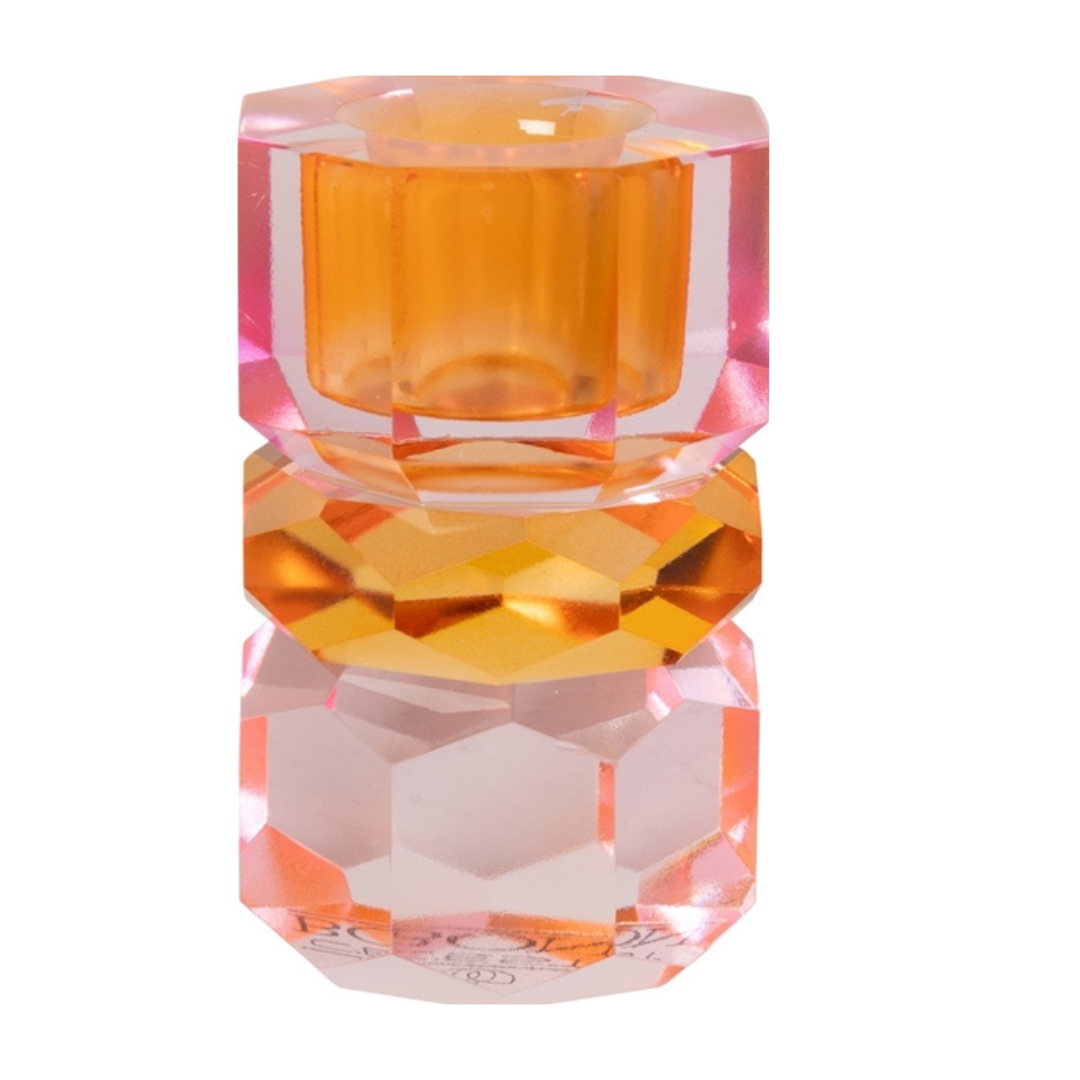 Krystall lysestake – rosa, mandarin og fersken