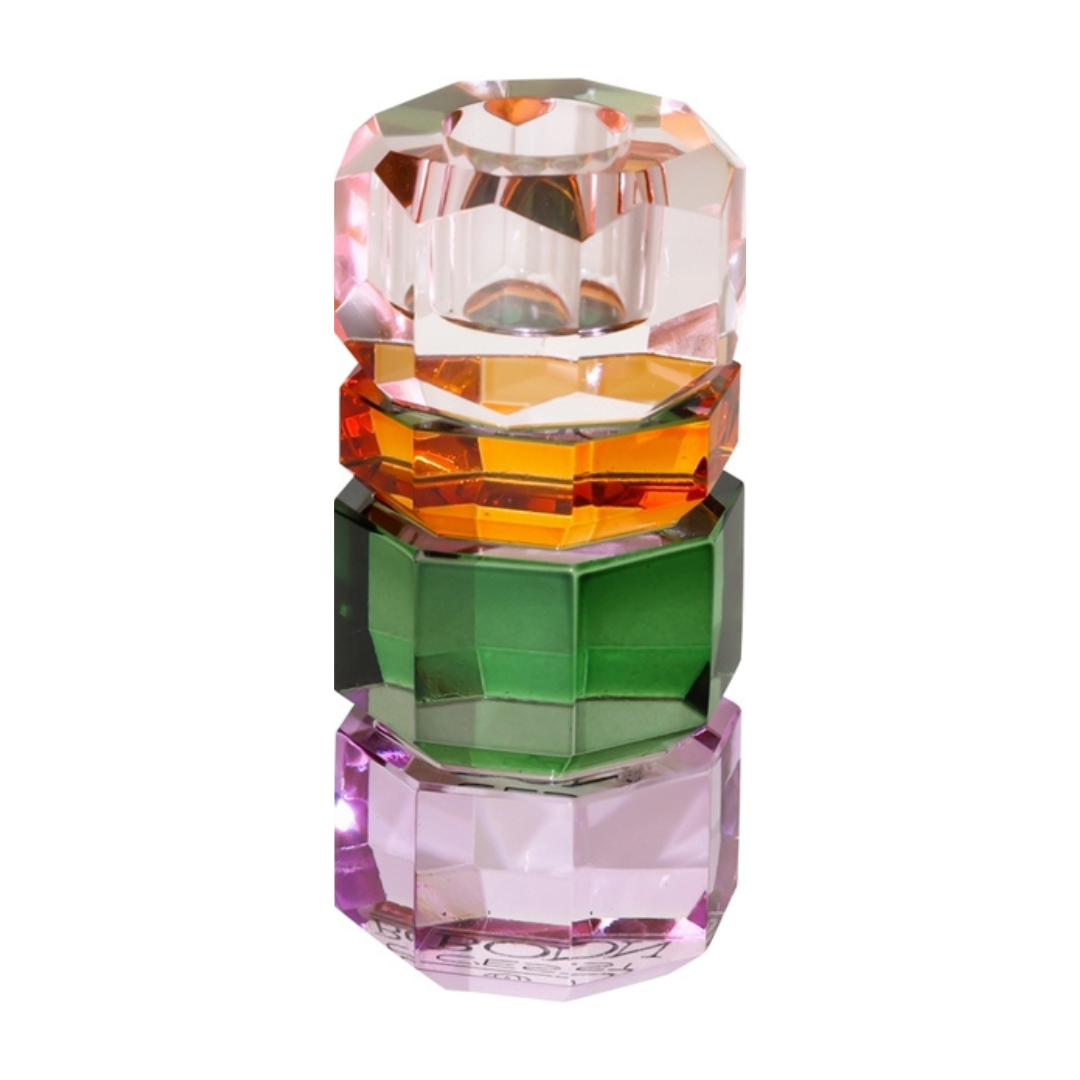 Krystall lysestake – pink/rav/m.grøn/violet, 7,5x4,5x4,