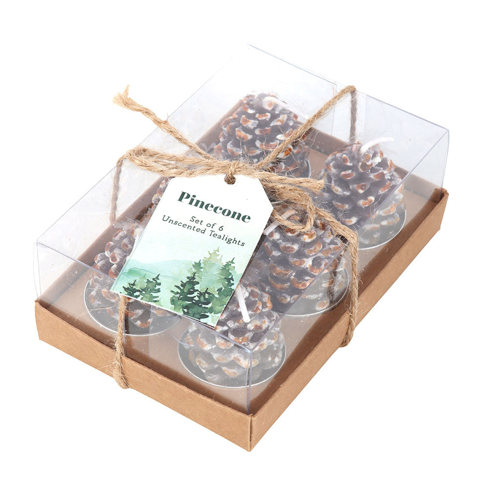 Sett med 6 kongler – Uparfymerte telys 🕯️🌲
