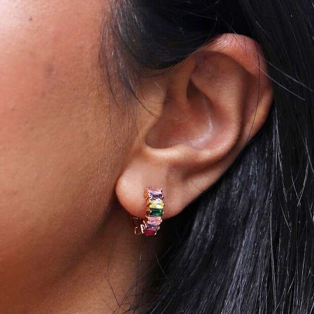 Pink and Green Baguette Crystal Øredobber