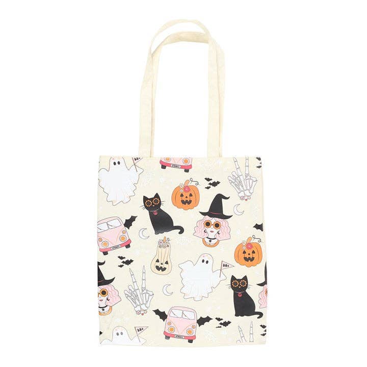 Groovy Ghost Halloween Print Tote Bag