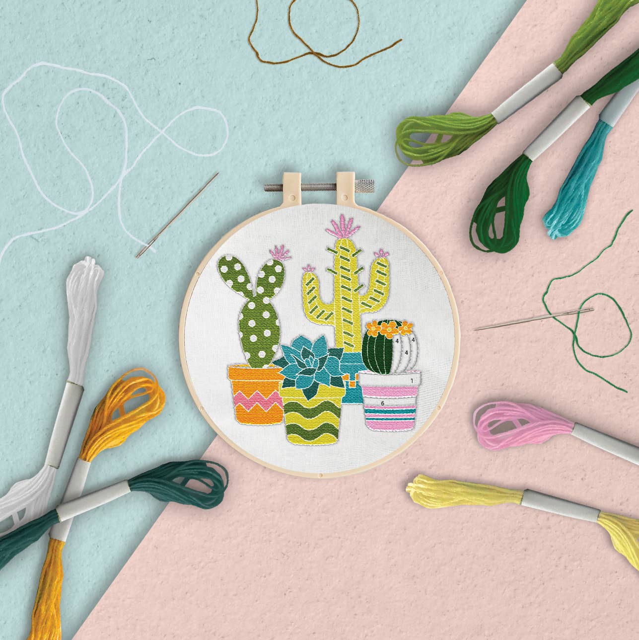 Broderikit Kaktuser Pastell
