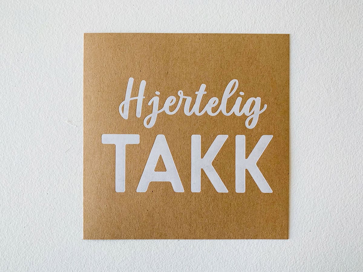Kort m konvolutt 12x12 cm "Hjertelig Takk"