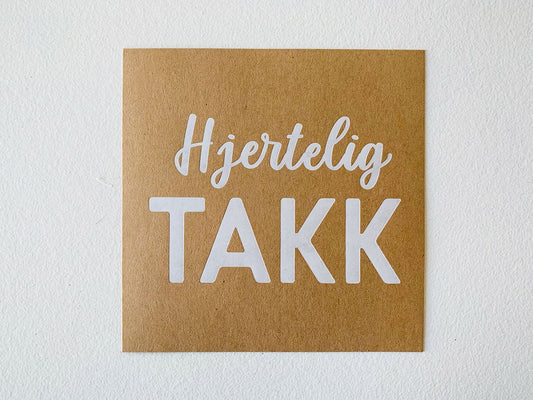 Kort m konvolutt 12x12 cm "Hjertelig Takk"