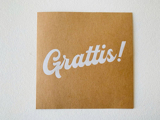 Kort m konvolutt 12x12 cm "Grattis".