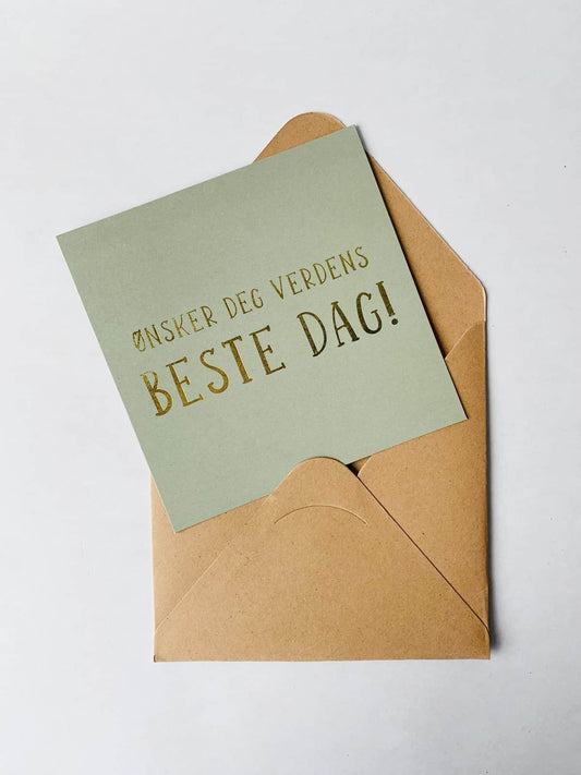 Kort m konvolutt 12x12 cm "Verdens best dag"