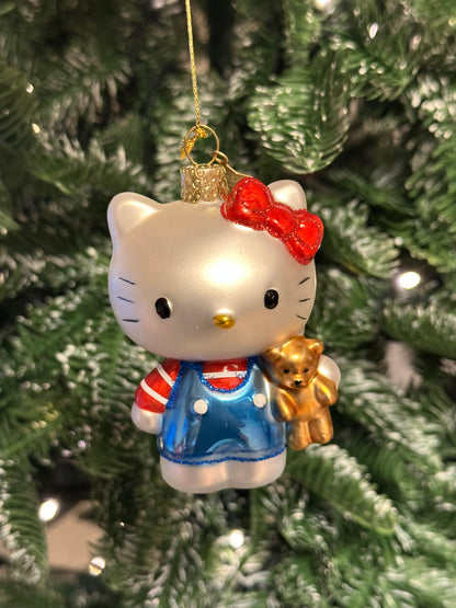 Hello Kitty - Julekule m/blå buksedress og bamse