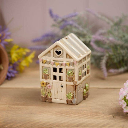 Grønt blomsterhus – telysholder i steingods