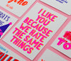 I Like you because we hate the same things Riso Postcard