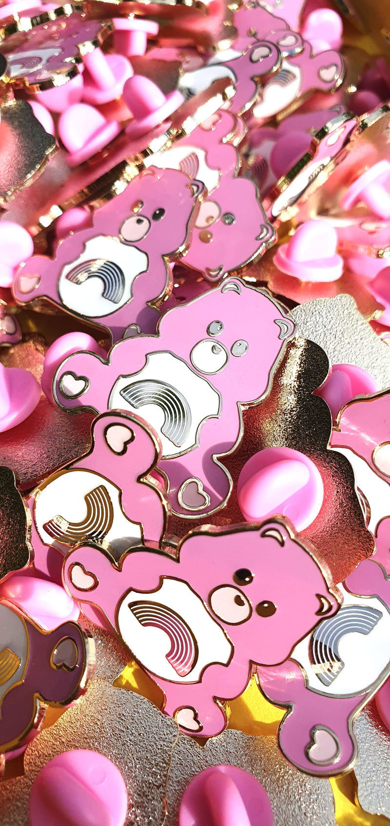 Enamel pin Care Bear pink sending rainbows lapel pin brooch: Pink