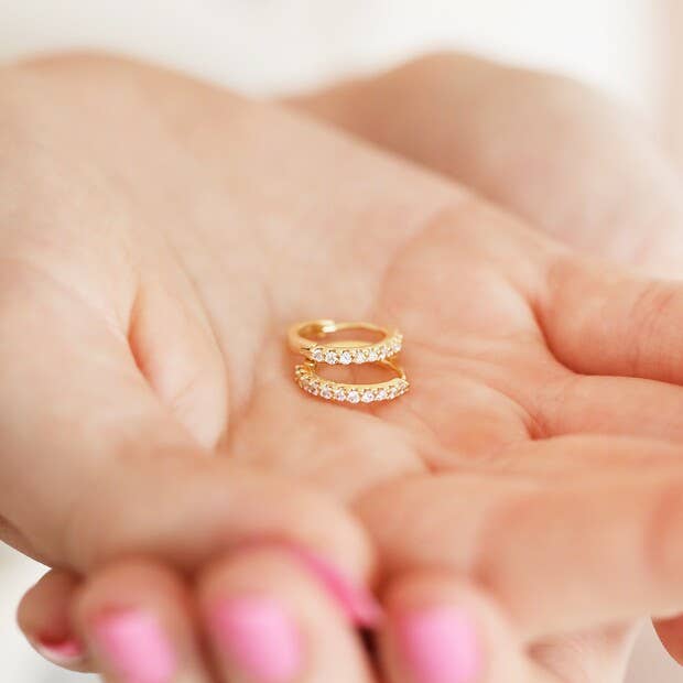 Crystal Huggie Hoop Earrings in Gold