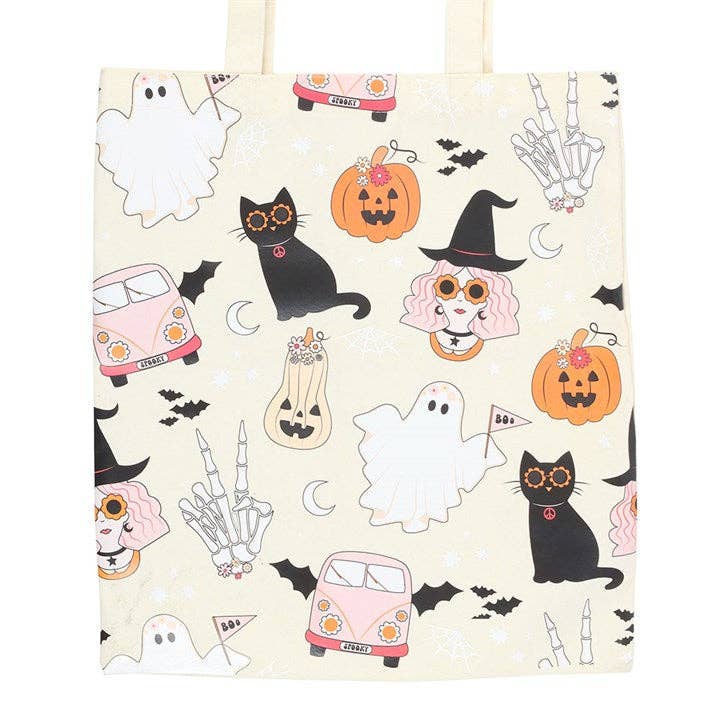 Groovy Ghost Halloween Print Tote Bag