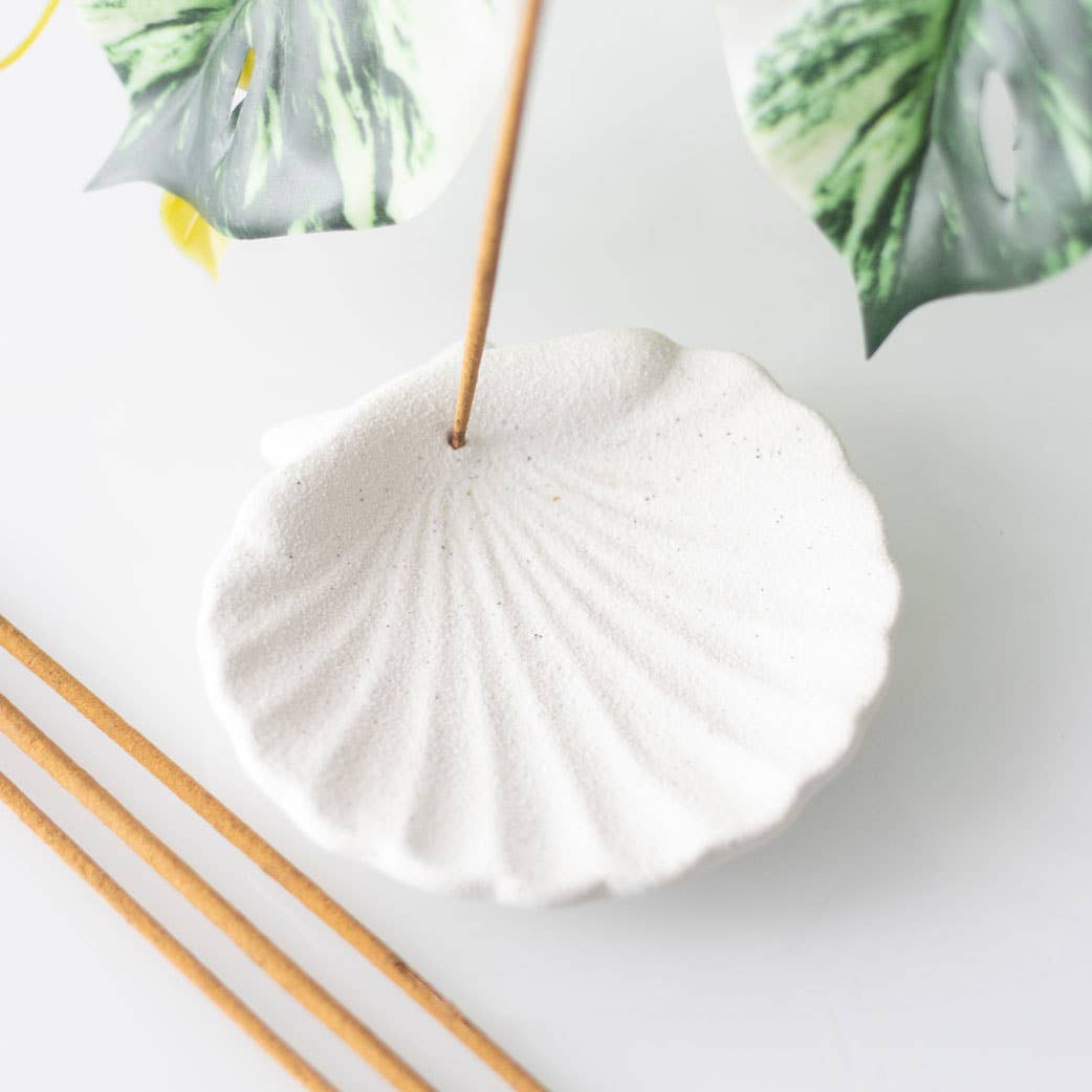 Off White Scallop Shell - Røkelsepinner fat
