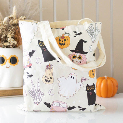 Groovy Ghost Halloween Print Tote Bag
