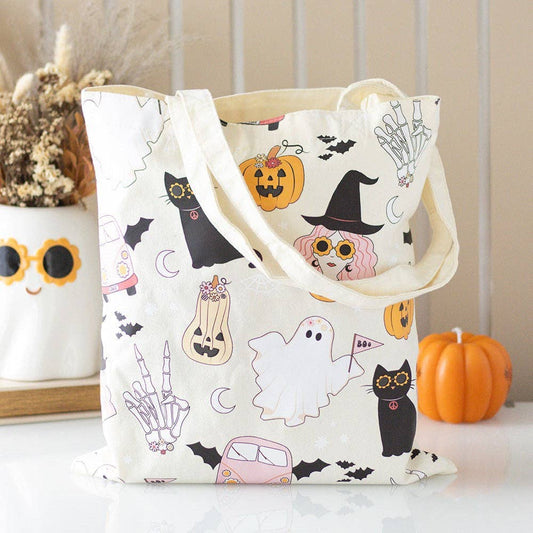 Groovy Ghost Halloween Print Tote Bag