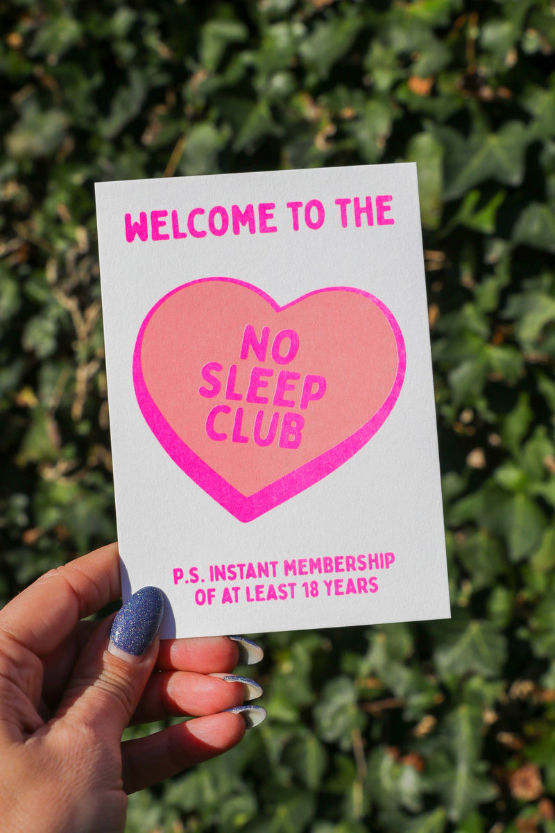 No sleep club pink neon Risograph Postcard