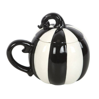 Black and White Striped Lidded Halloween Pumpkin Krus