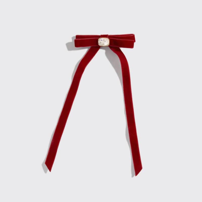 Velvet & Gemstone Bow Hair Clip