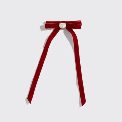 Velvet & Gemstone Bow Hair Clip