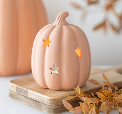 Terracotta gresskar telysholder – 14 cm 🎃✨