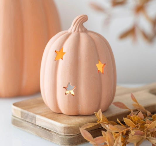 Terracotta gresskar telysholder – 14 cm 🎃✨