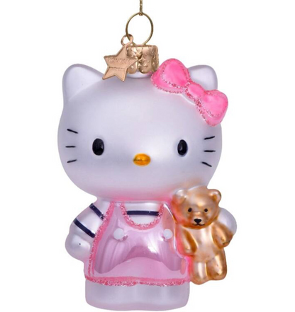 Hello Kitty - Julekule med rosa kjole og bamse