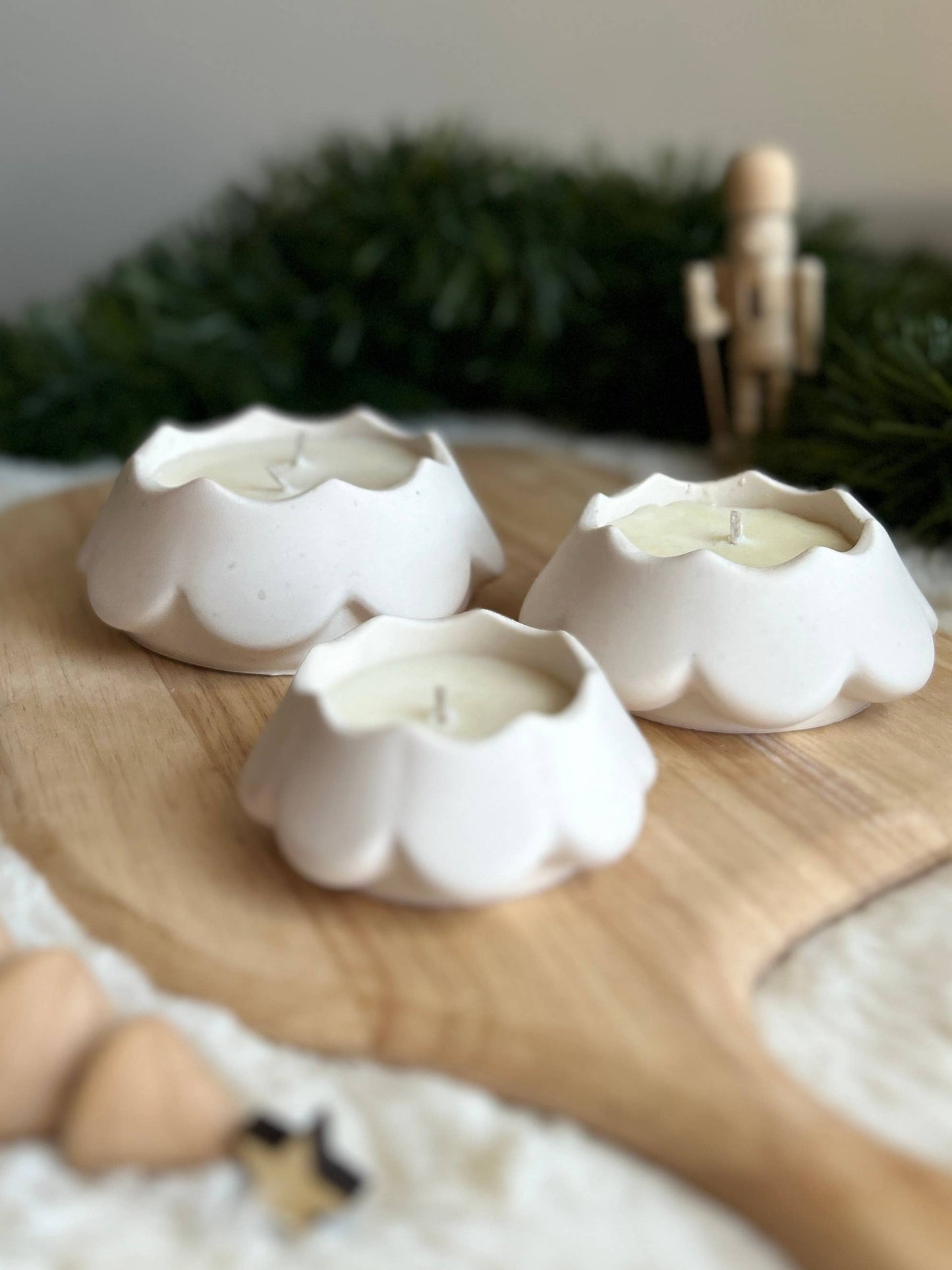 Stacked Christmas Tree Festive Candle Set in White