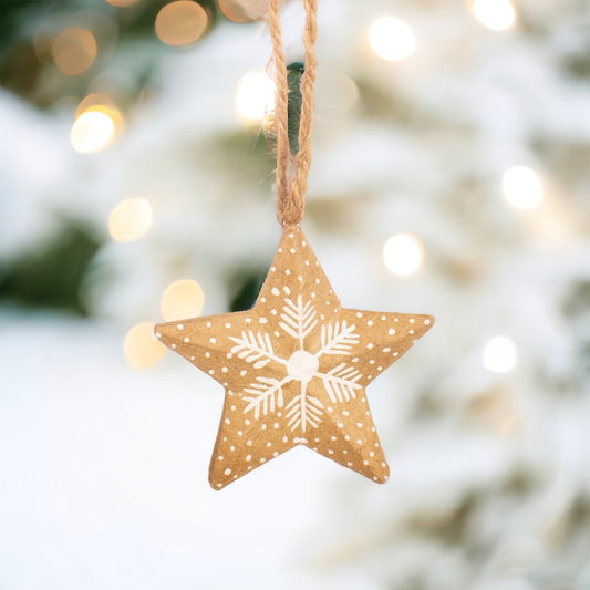 Julekule - Kraftpapir - Stjerne m/snøfnugg