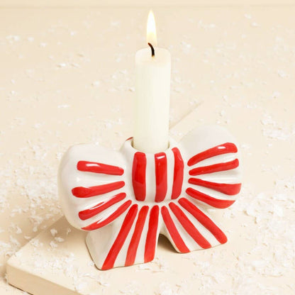 🎀 Rød & Hvit Stripet Julelysestake – Bow Edition