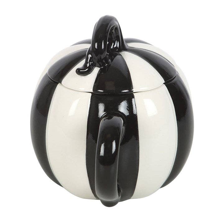 Black and White Striped Lidded Halloween Pumpkin Krus