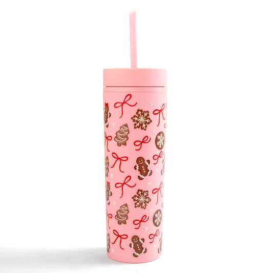 Gingerbread Cookies Christmas Tumbler - Pink
