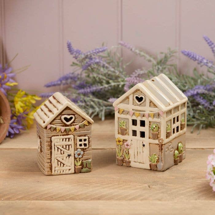 Grønt blomsterhus – telysholder i steingods