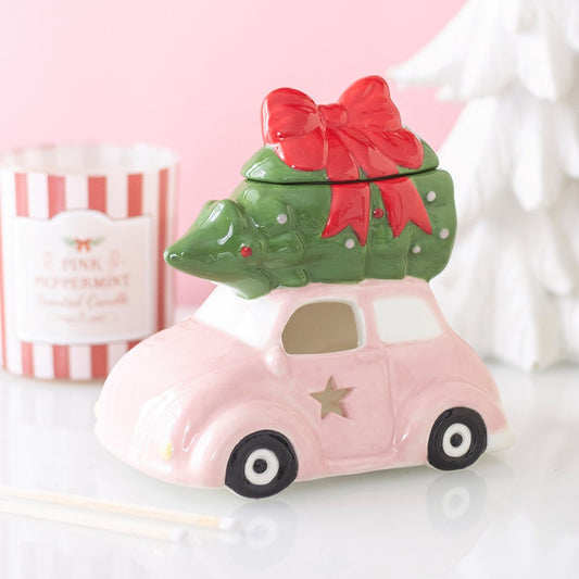 Rosa julebil med juletre – duftbrenner