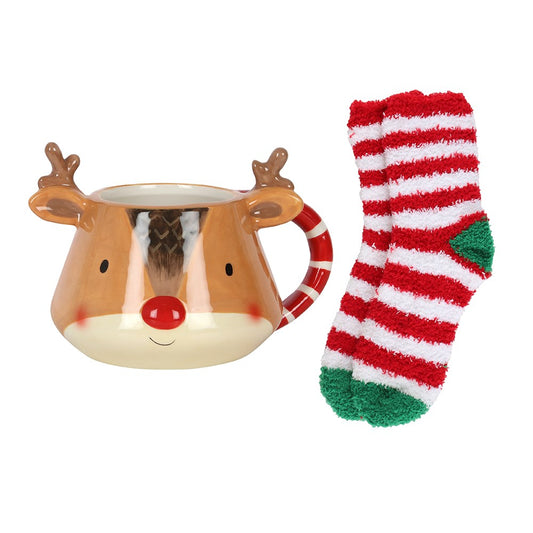 Cosy Christmas - reinsdyr kopp og sokker gavesett