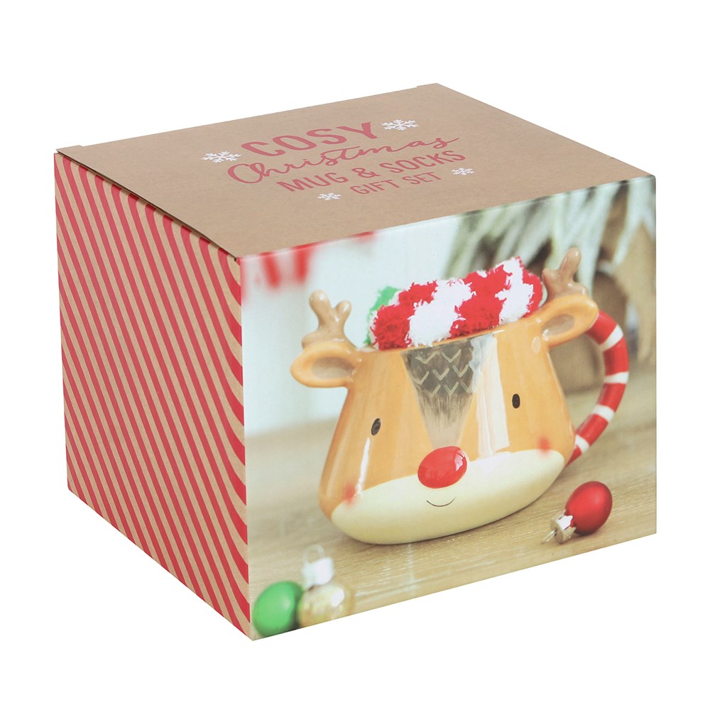 Cosy Christmas - reinsdyr kopp og sokker gavesett