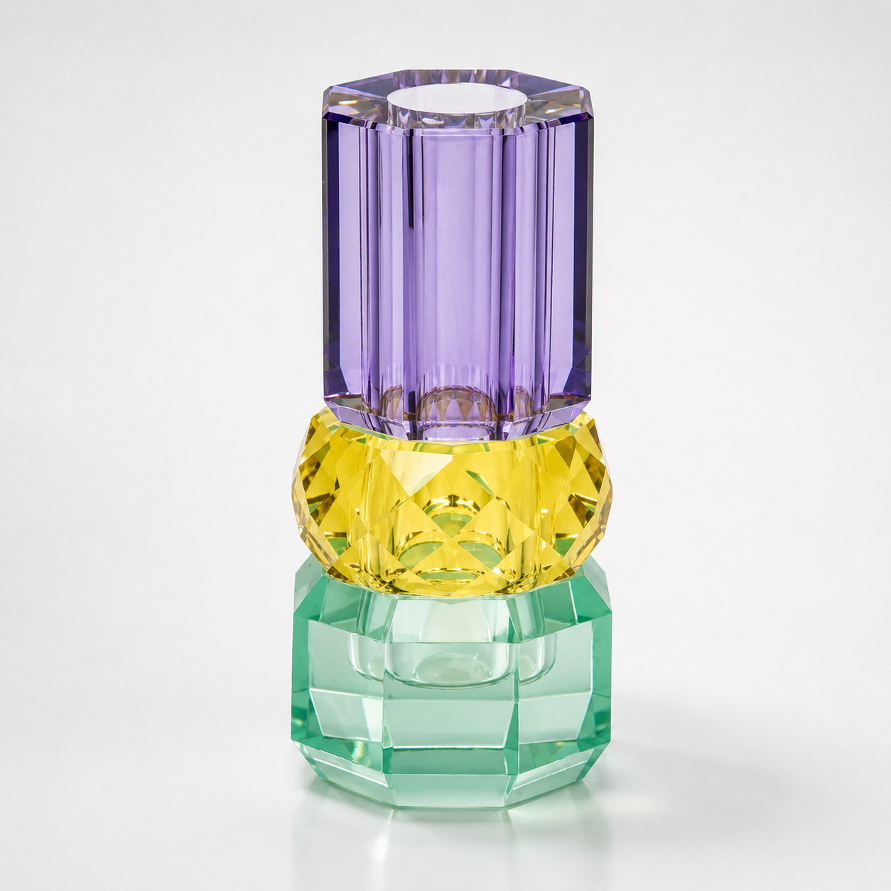 Krystall vase / lysestake – mint, gul og lilla 💜🌿