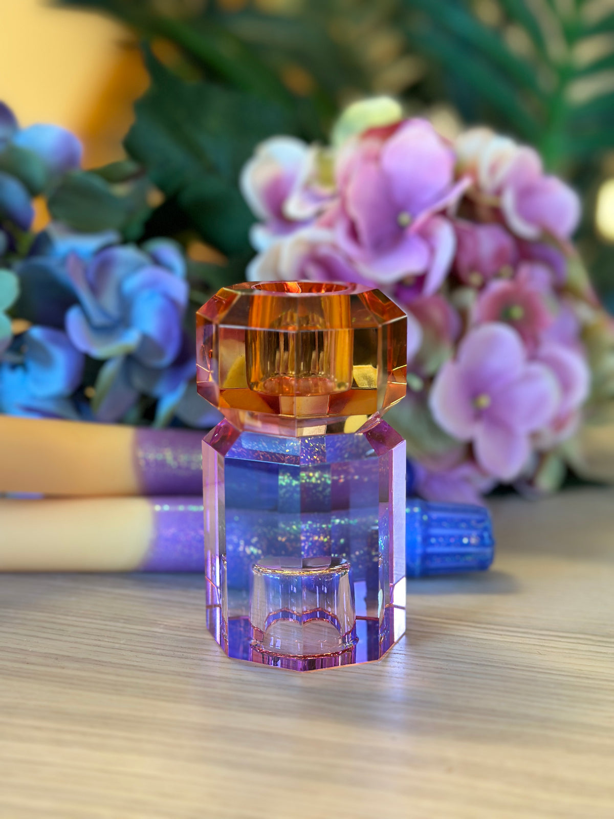 Krystallstake, amber/violet, 9,5x5x5 cm