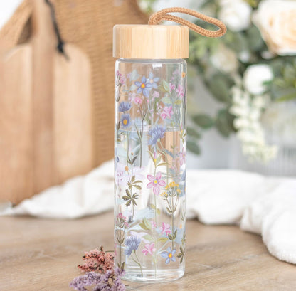 Blomster Glassflaske med bambuslokk