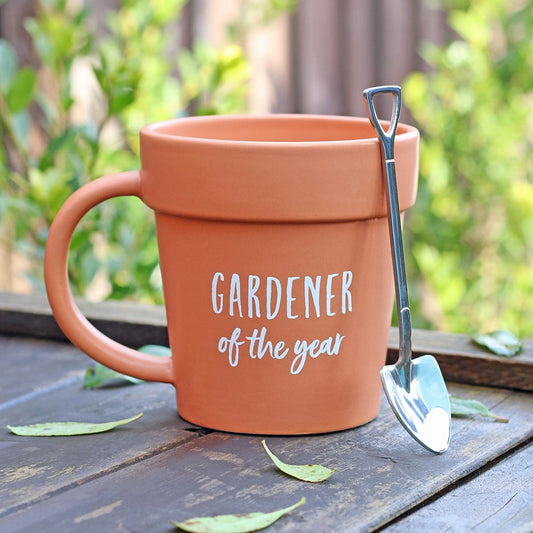 Gardener of the Year krus med potte og spadeskje