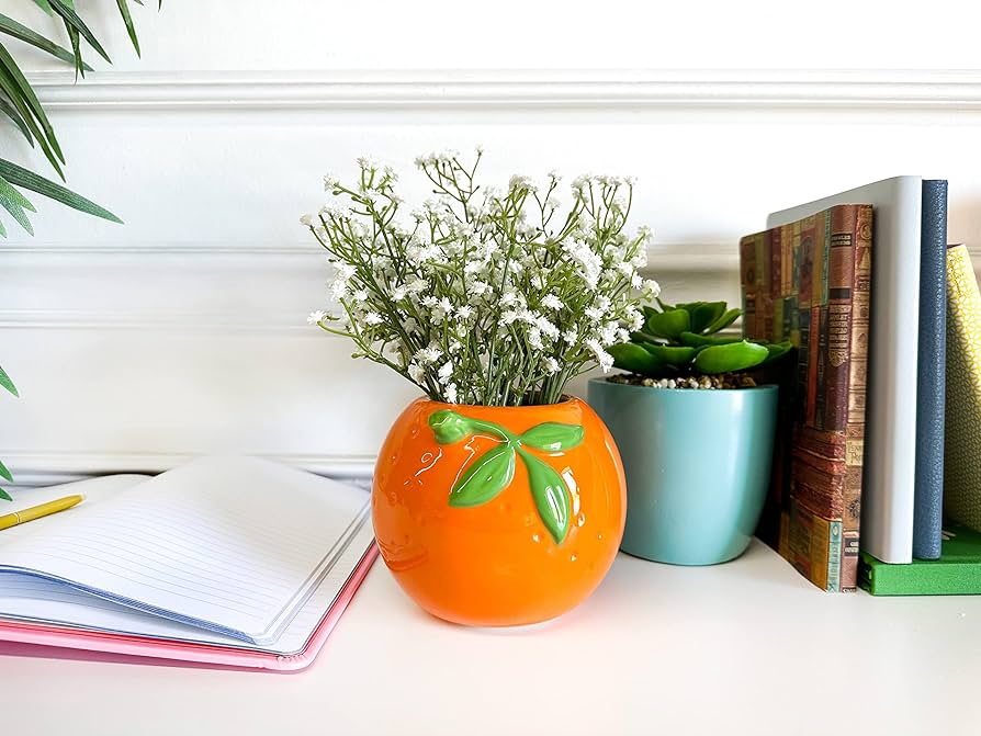 Ceramic Pencil Cup/Planter, Appelsin