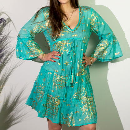 Turquoise & Gold Coral – Beach Dress - Forhåndsbestill