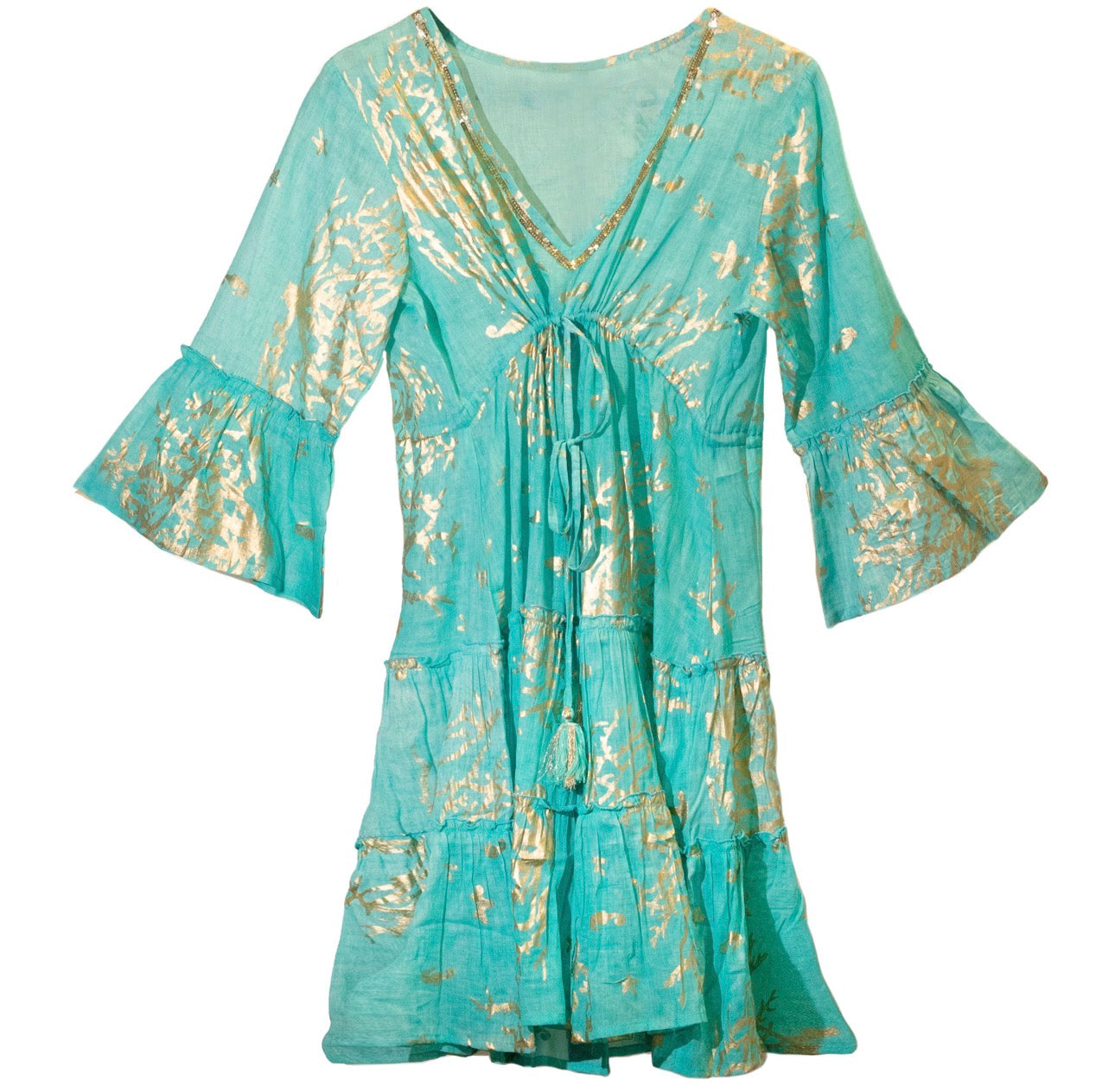 Turquoise & Gold Coral – Beach Dress - Forhåndsbestill